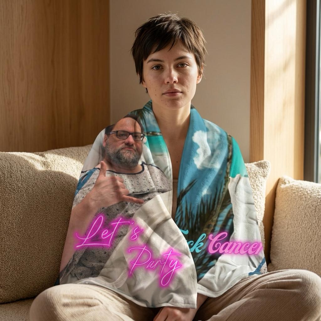 Let's Party, F*** Cancer beach towel