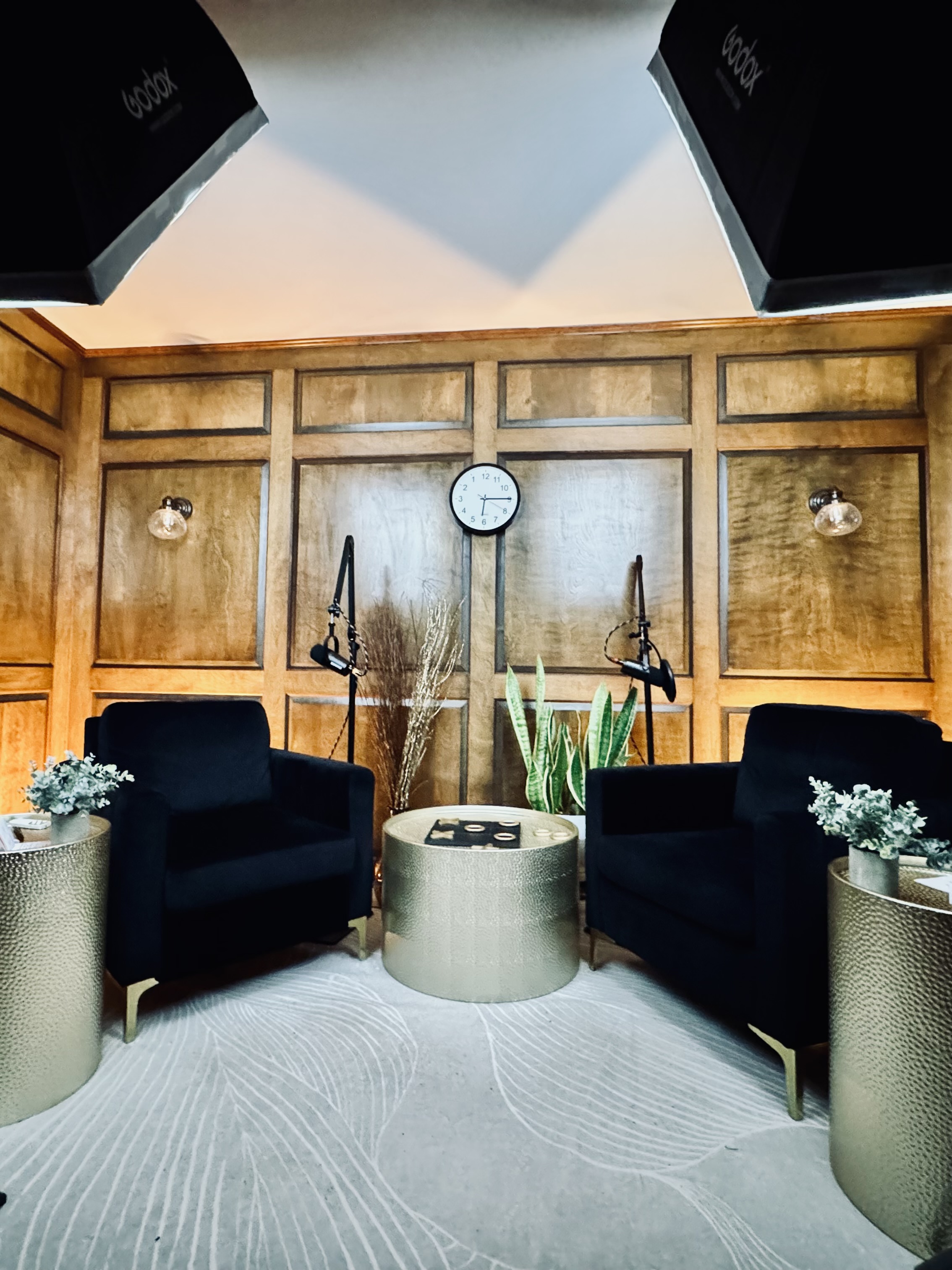 The recording room, set for two